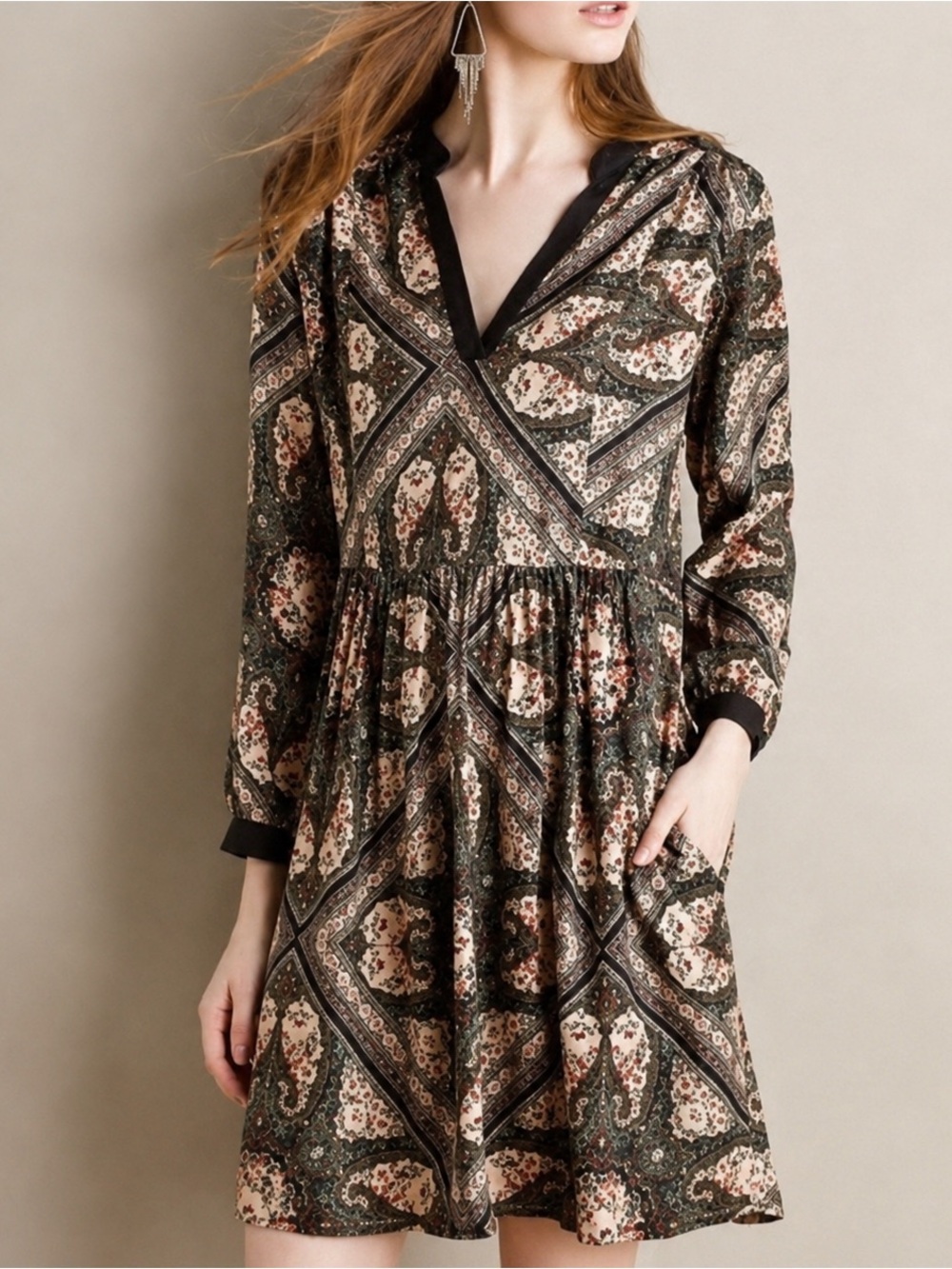 Holding Horses Anthropologie Paisley Floral Pocket Tunic Dress Size M